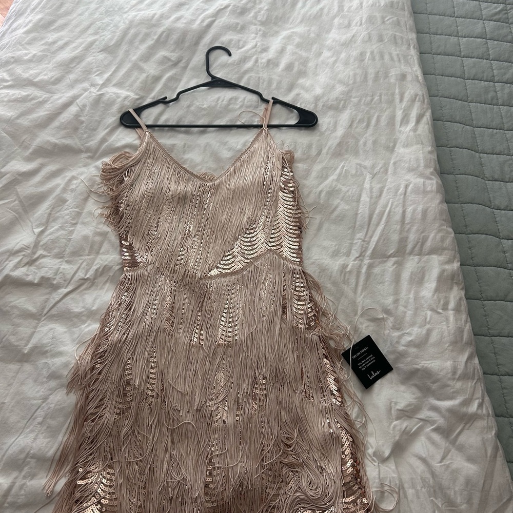 Lulu's Blush Fringe Mini Dress